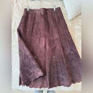 Margaret Godfrey Long Suede Skirt With Cutout Detail